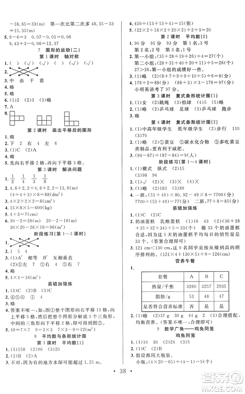 合肥工業(yè)大學(xué)出版社2022全頻道課時(shí)作業(yè)四年級數(shù)學(xué)下冊RJ人教版答案