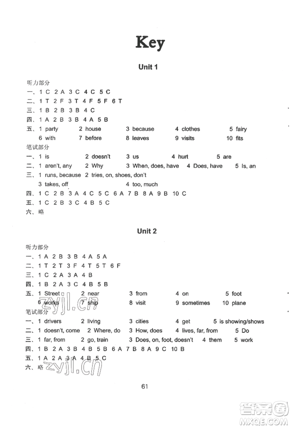 譯林出版社2022課課練小學(xué)英語活頁卷六年級下冊通用版參考答案