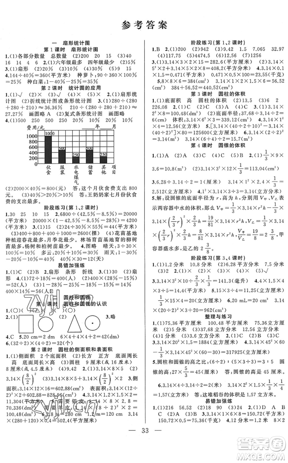 合肥工業(yè)大學(xué)出版社2022全頻道課時作業(yè)六年級數(shù)學(xué)下冊SJ蘇教版答案