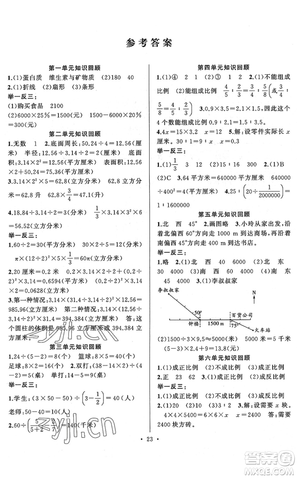 合肥工業(yè)大學(xué)出版社2022全頻道課時作業(yè)六年級數(shù)學(xué)下冊SJ蘇教版答案