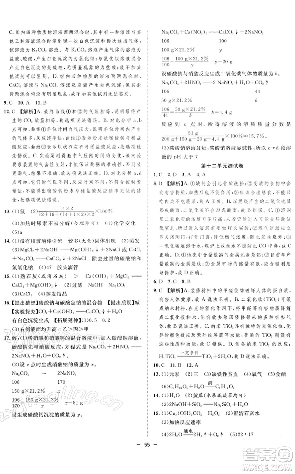 合肥工業(yè)大學(xué)出版社2022全頻道課時(shí)作業(yè)九年級(jí)化學(xué)下冊(cè)RJ人教版答案