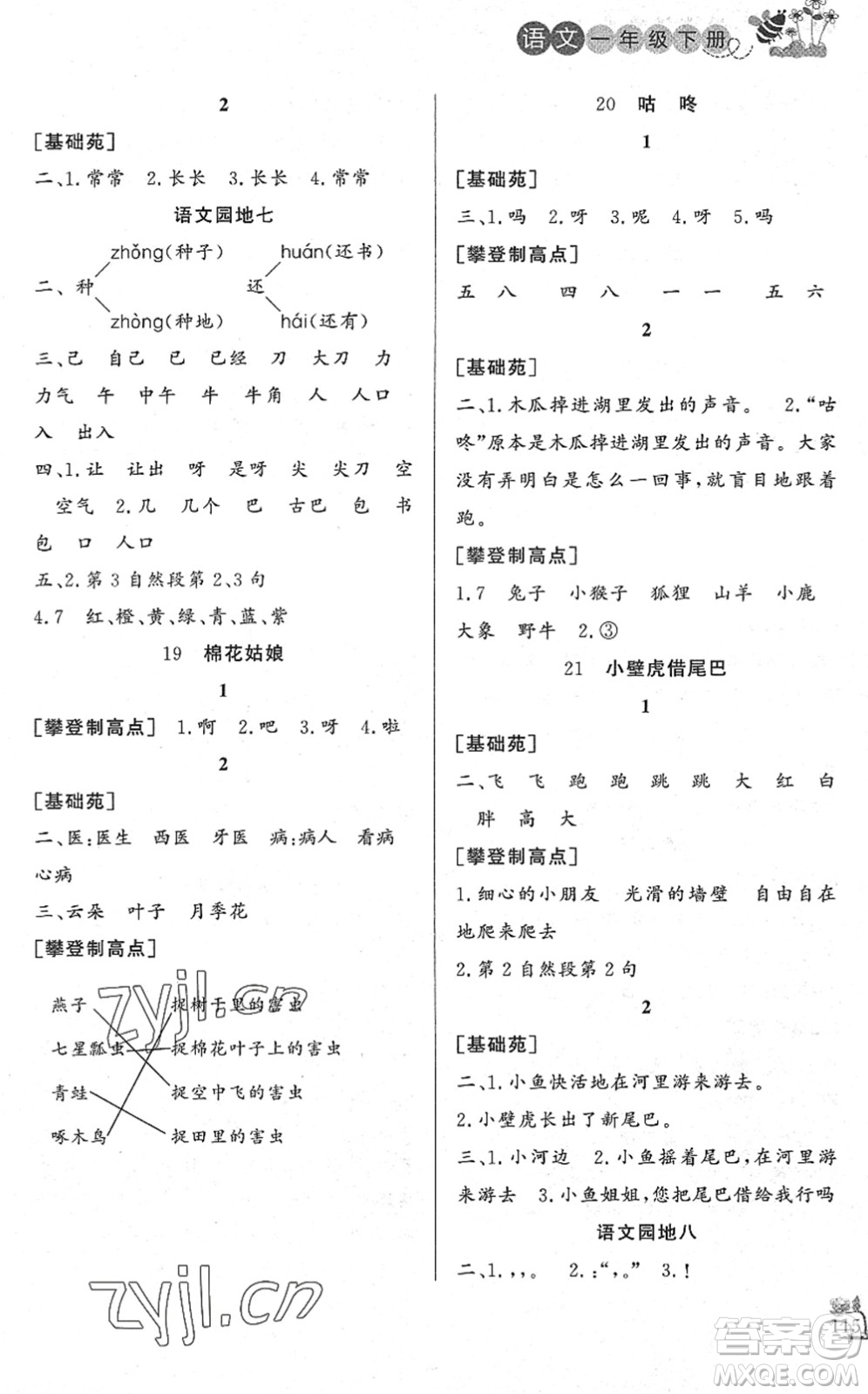 濟(jì)南出版社2022小學(xué)課堂作業(yè)一年級(jí)語(yǔ)文下冊(cè)人教版DY東營(yíng)專版答案