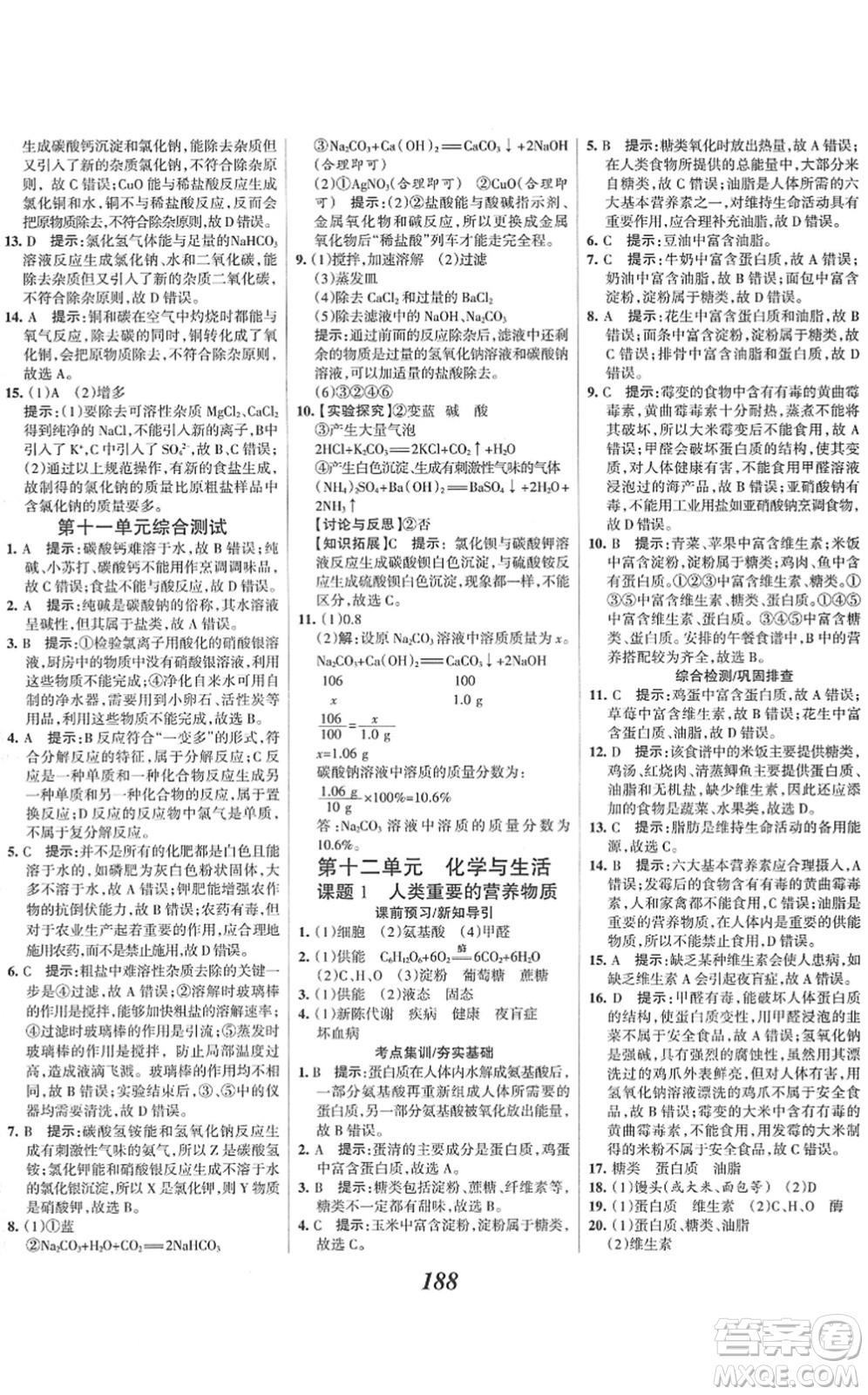 河北美術(shù)出版社2022全優(yōu)課堂考點(diǎn)集訓(xùn)與滿分備考九年級化學(xué)下冊人教版答案