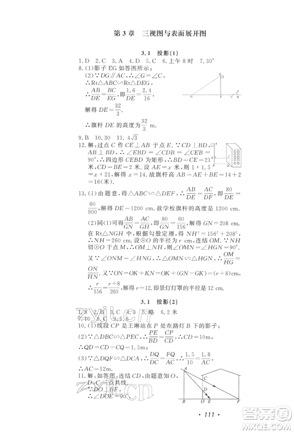 花山文藝出版社2022學科能力達標初中生100全優(yōu)卷九年級下冊數(shù)學浙教版參考答案