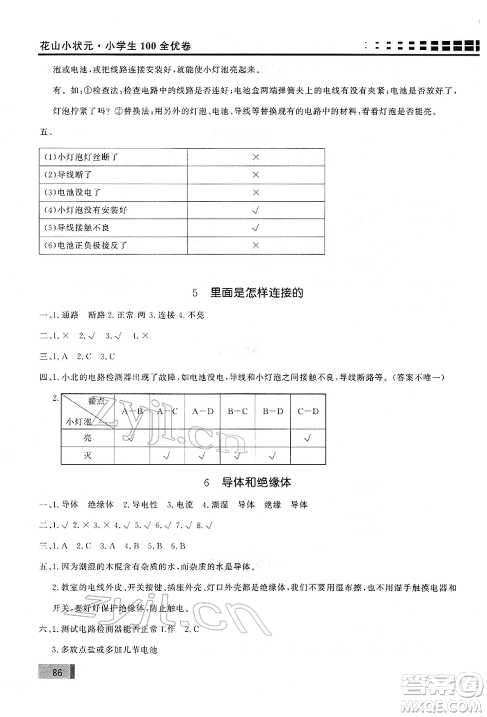 花山文藝出版社2022學(xué)習(xí)力提升達(dá)標(biāo)四年級(jí)下冊(cè)科學(xué)教科版參考答案