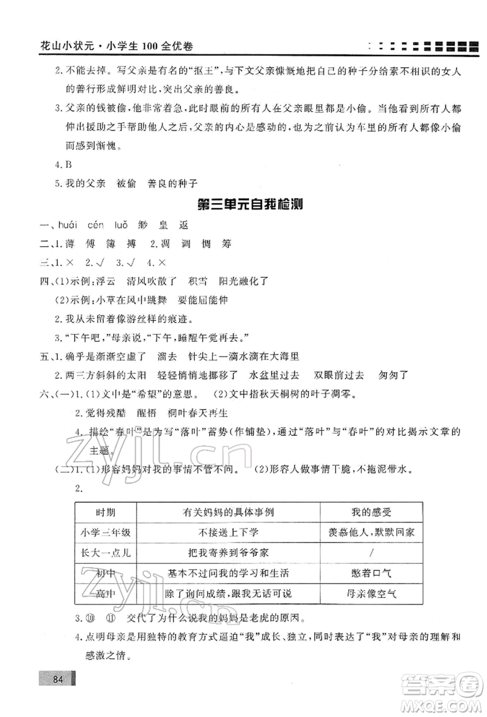 花山文藝出版社2022學(xué)習(xí)力提升達標六年級下冊語文人教版參考答案