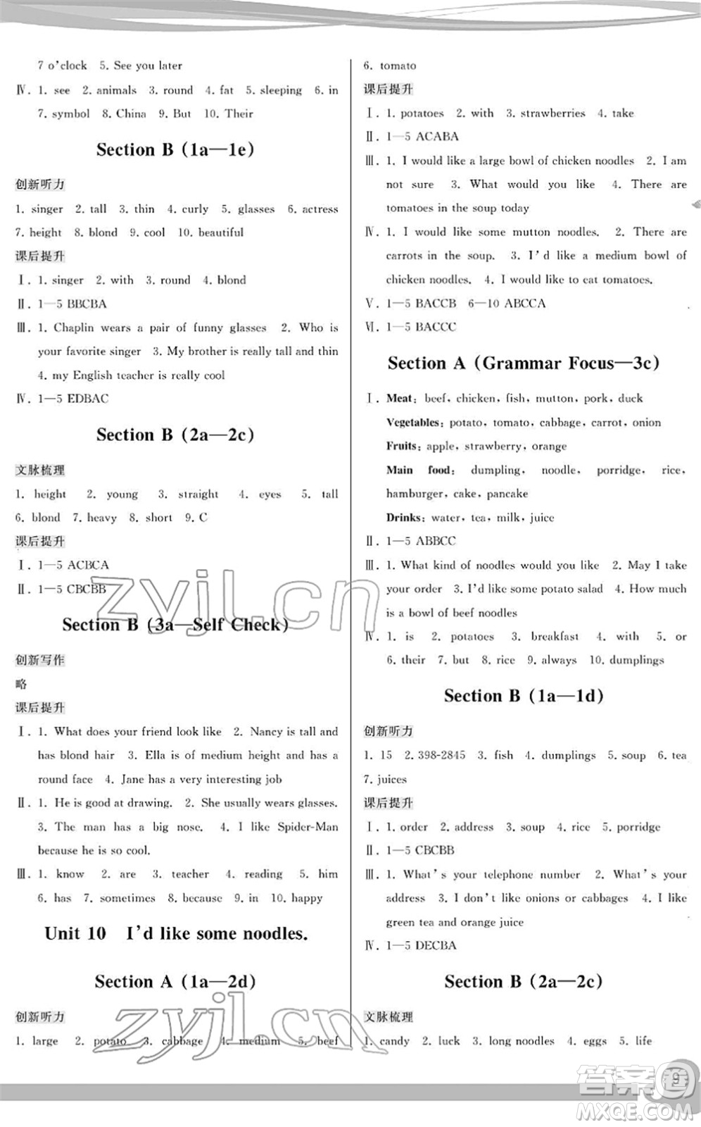 福建人民出版社2022頂尖課課練七年級英語下冊人教版答案