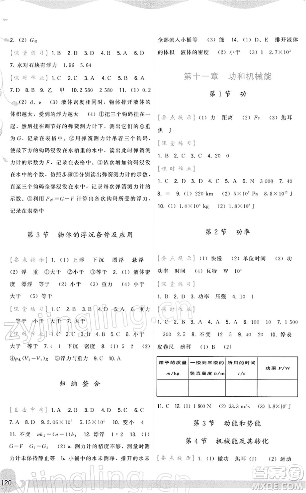 福建人民出版社2022頂尖課課練八年級物理下冊人教版答案