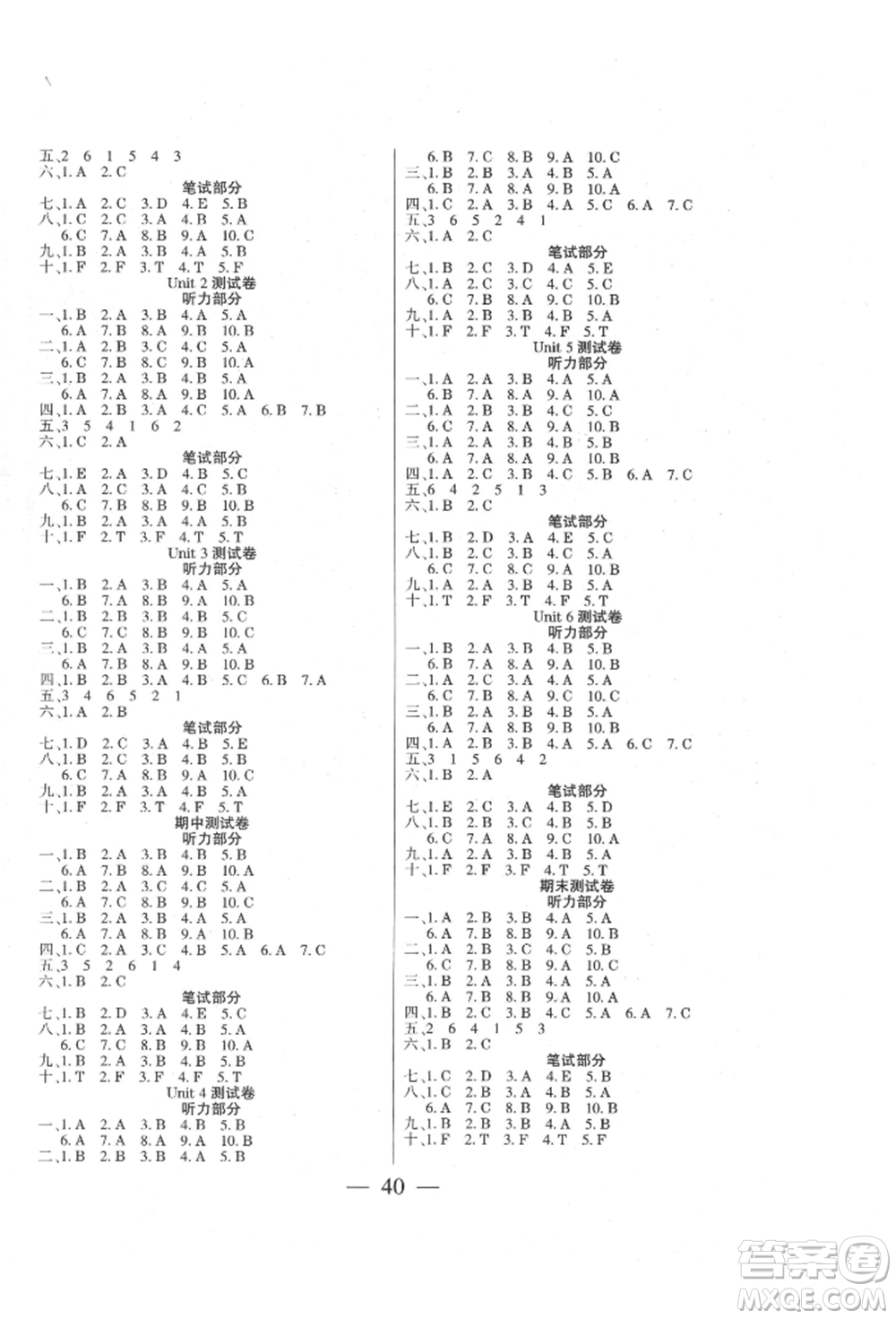 陽(yáng)光出版社2022激活思維智能訓(xùn)練四年級(jí)下冊(cè)英語(yǔ)人教版參考答案