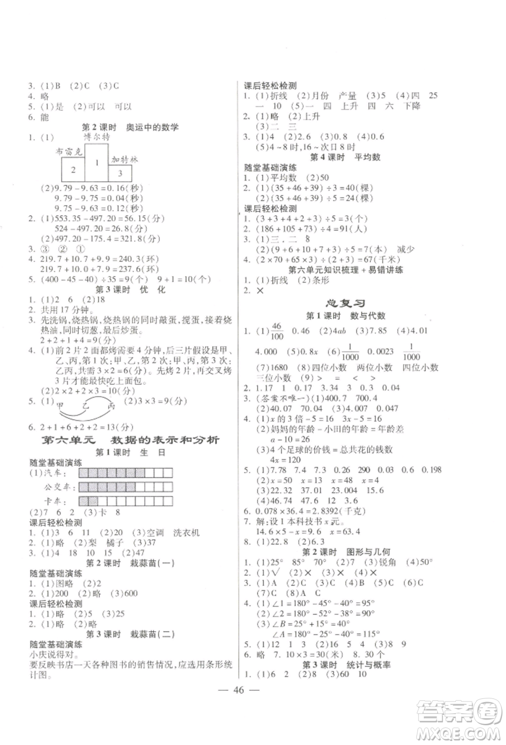 陽光出版社2022激活思維智能訓練四年級下冊數(shù)學北師大版參考答案