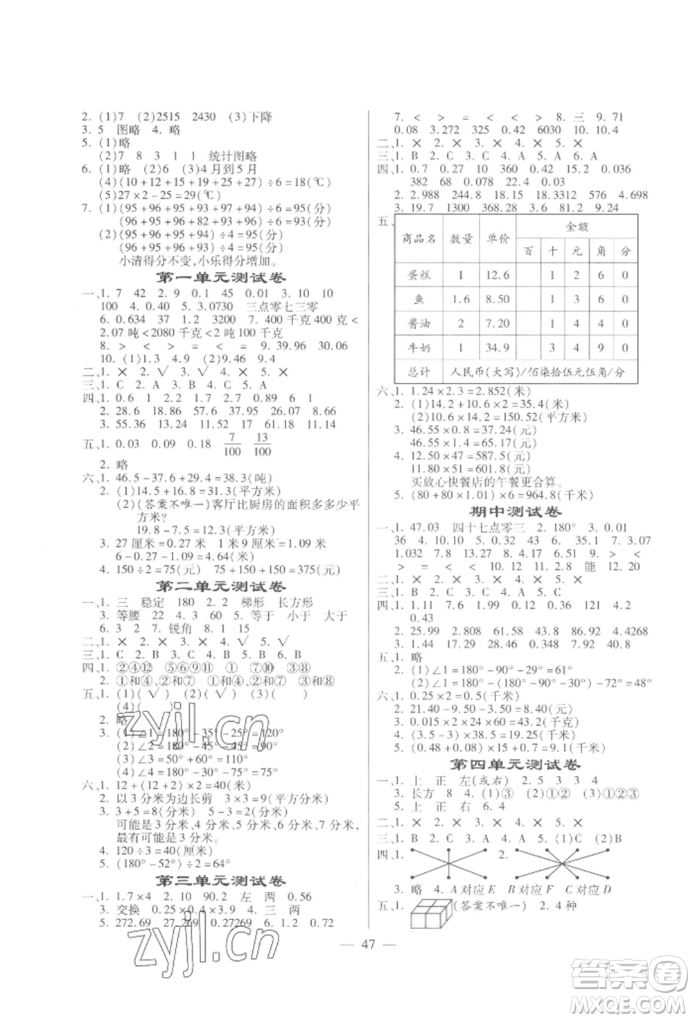 陽光出版社2022激活思維智能訓練四年級下冊數(shù)學北師大版參考答案