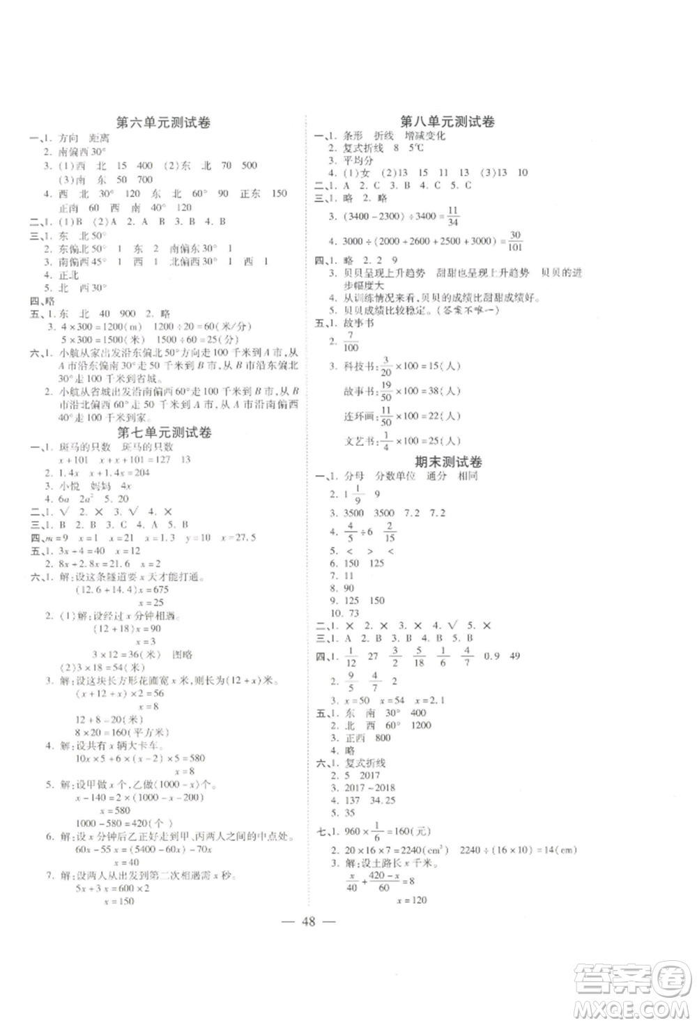 陽光出版社2022激活思維智能訓(xùn)練五年級下冊數(shù)學(xué)北師大版參考答案