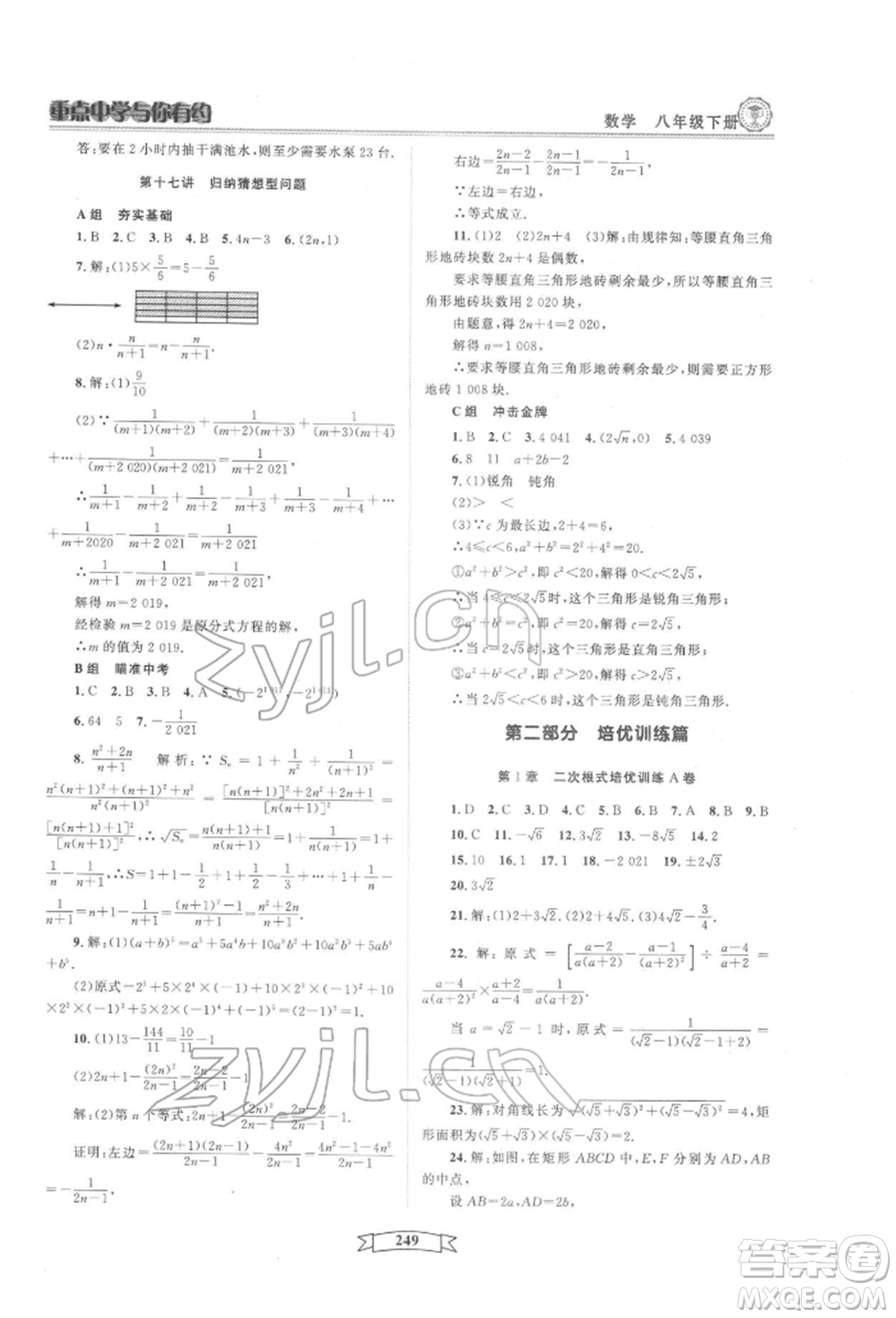 天津科學(xué)技術(shù)出版社2022重點中學(xué)與你有約八年級下冊數(shù)學(xué)通用版參考答案