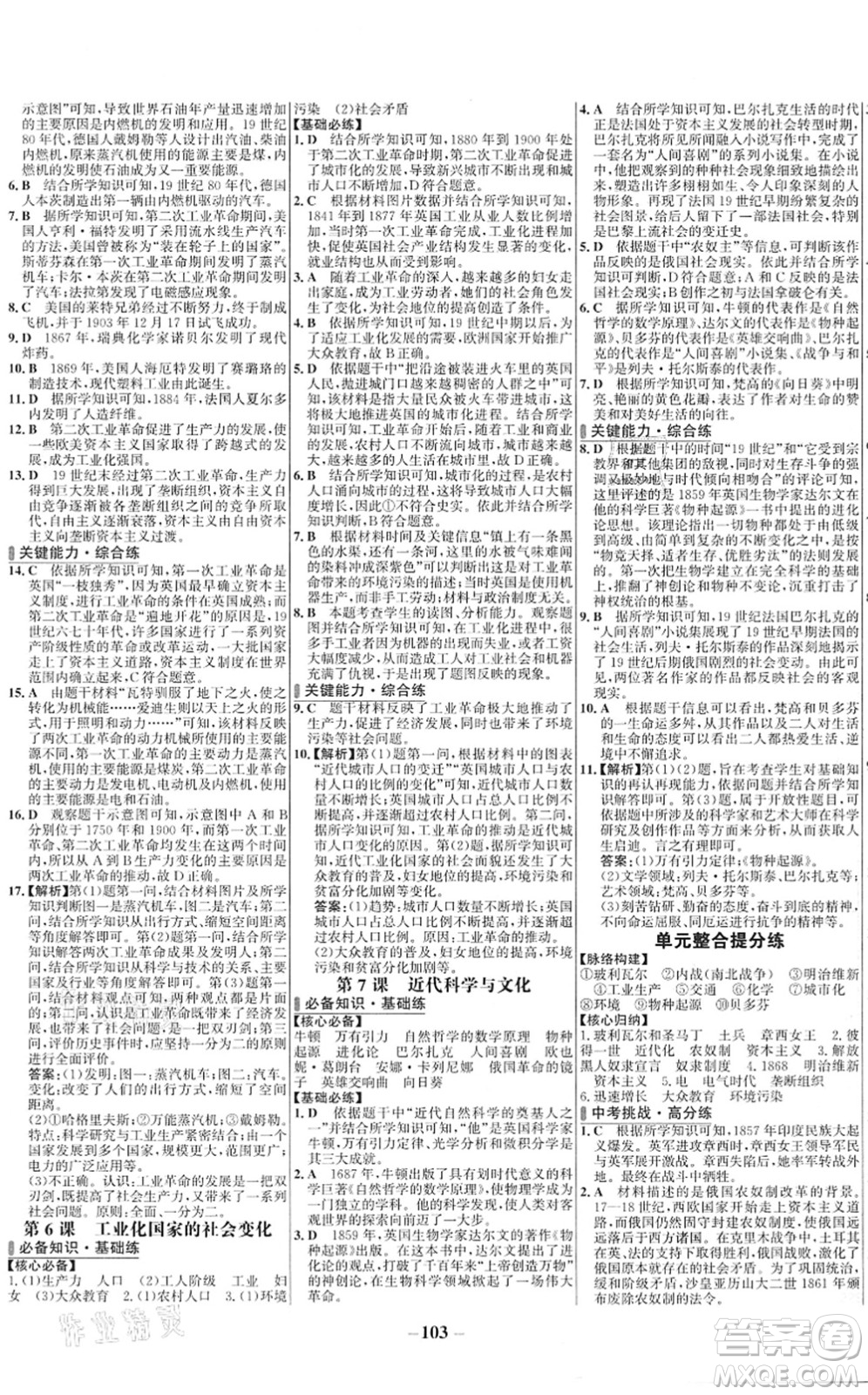 延邊大學出版社2022世紀金榜百練百勝九年級歷史下冊部編版答案