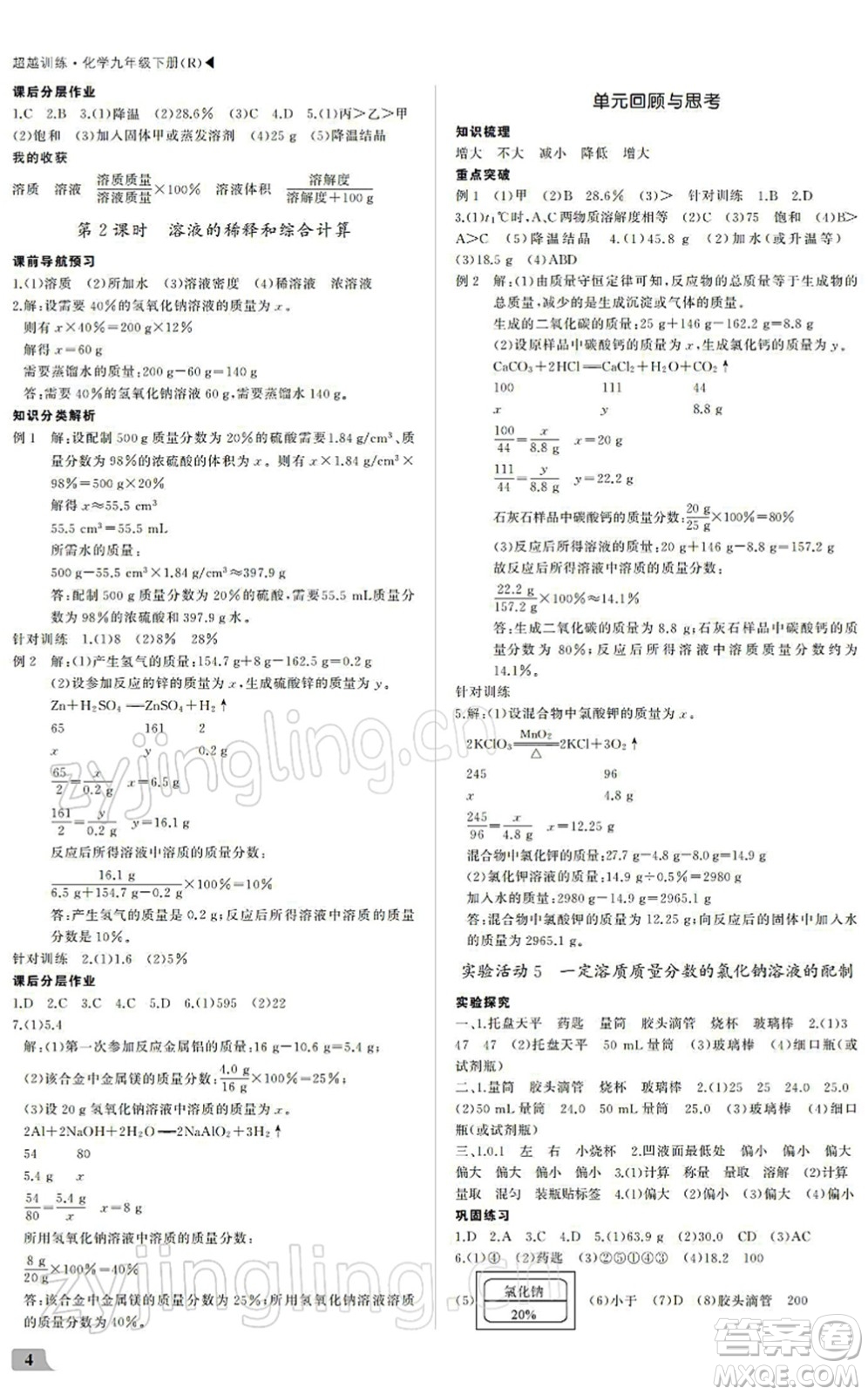 內(nèi)蒙古大學(xué)出版社2022超越訓(xùn)練九年級化學(xué)下冊R人教版答案