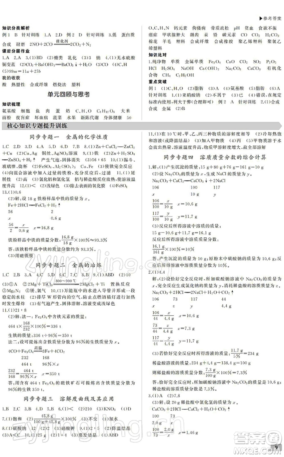 內(nèi)蒙古大學(xué)出版社2022超越訓(xùn)練九年級化學(xué)下冊R人教版答案