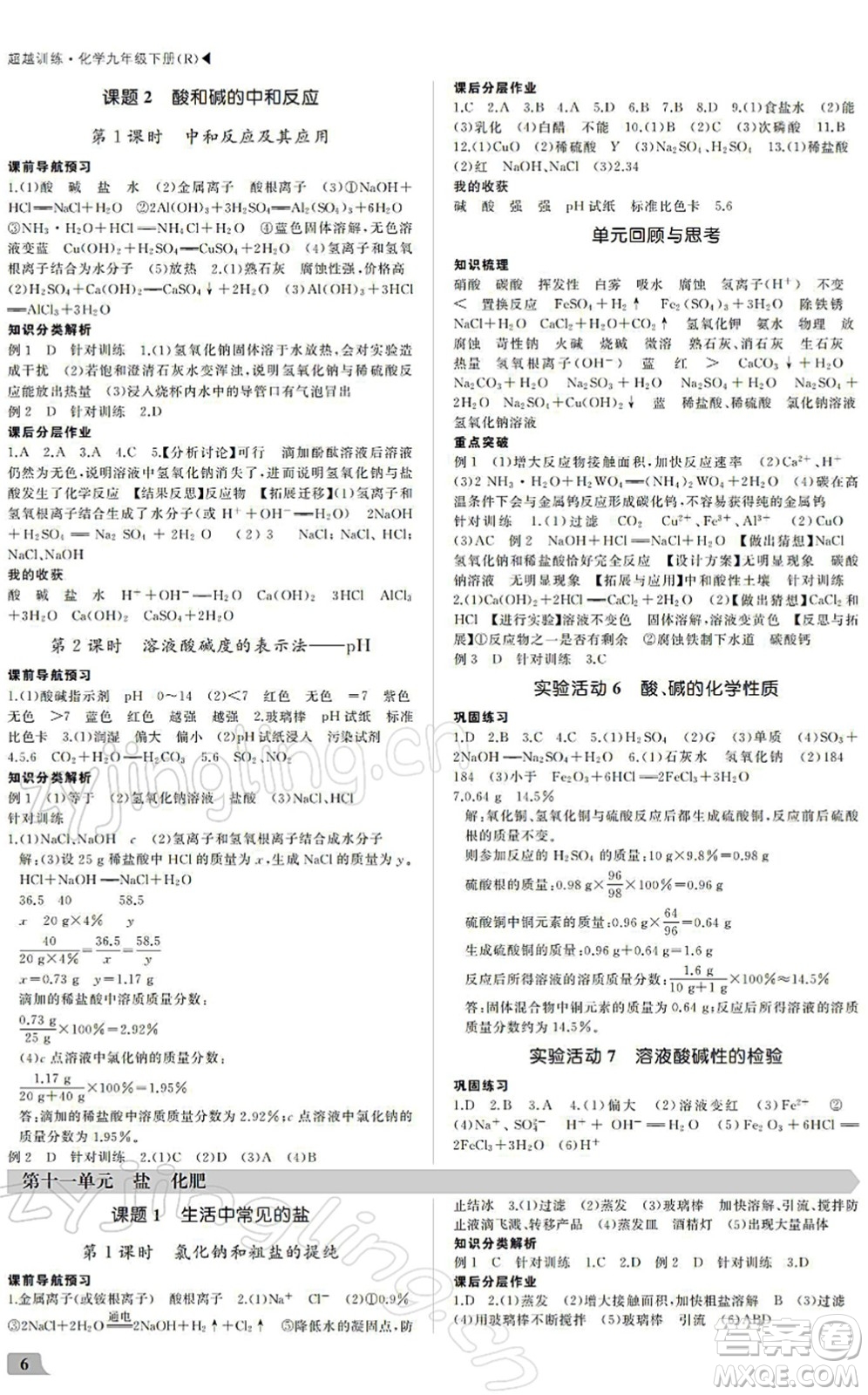 內(nèi)蒙古大學(xué)出版社2022超越訓(xùn)練九年級化學(xué)下冊R人教版答案