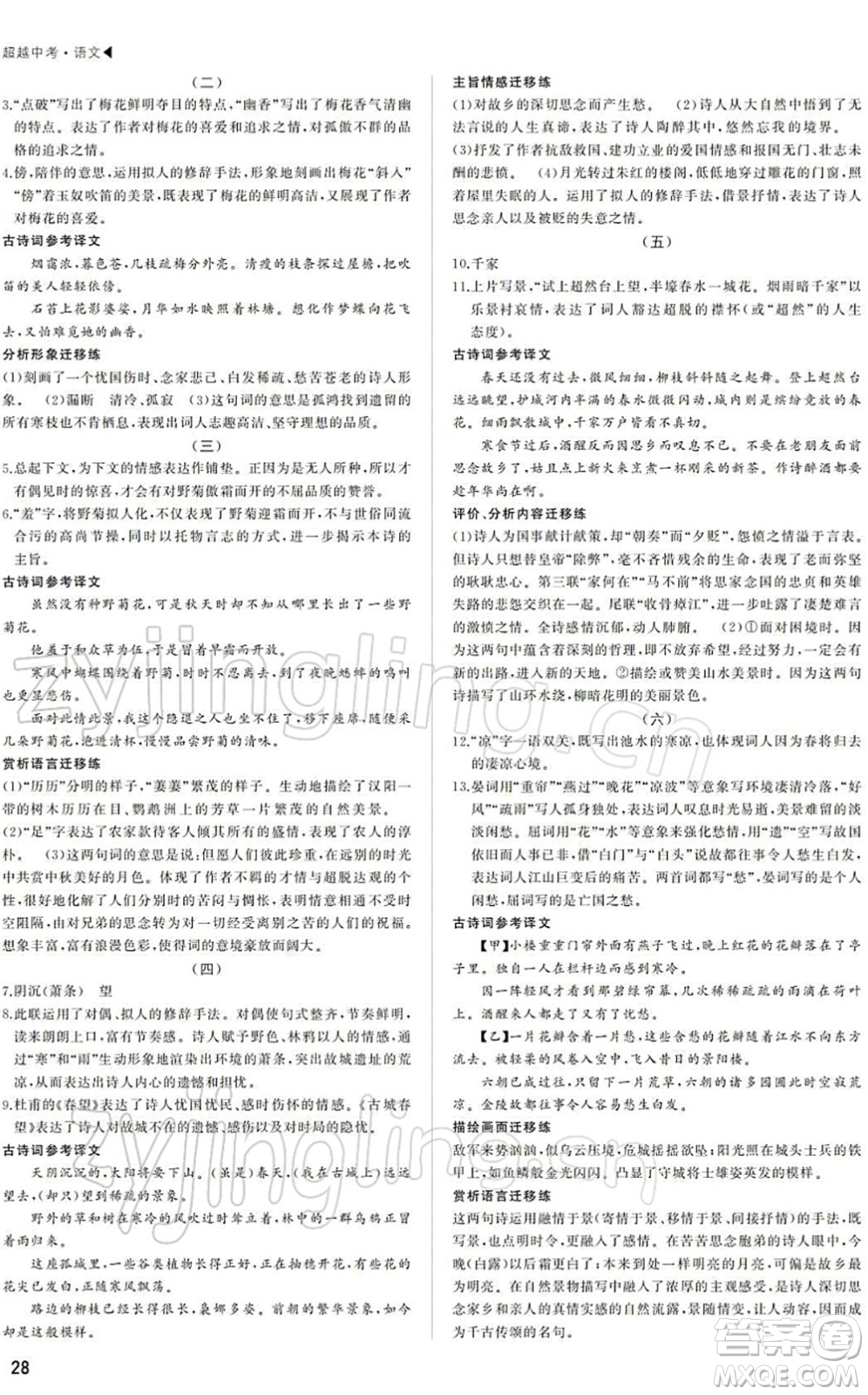 內蒙古大學出版社2022超越中考九年級語文下冊人教版答案