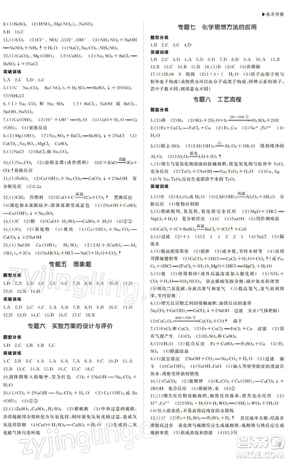 內蒙古大學出版社2022超越中考九年級化學下冊人教版答案