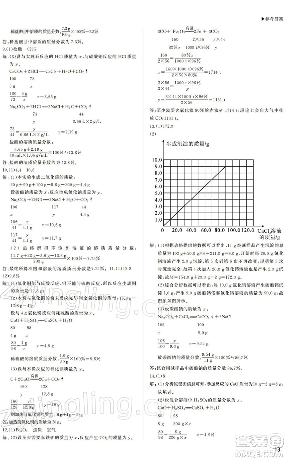 內蒙古大學出版社2022超越中考九年級化學下冊人教版答案