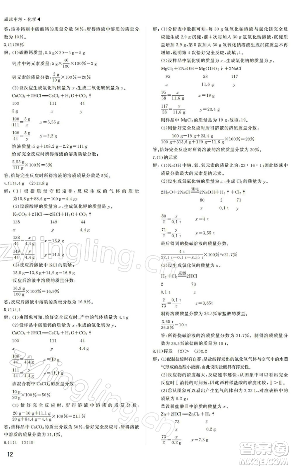 內蒙古大學出版社2022超越中考九年級化學下冊人教版答案