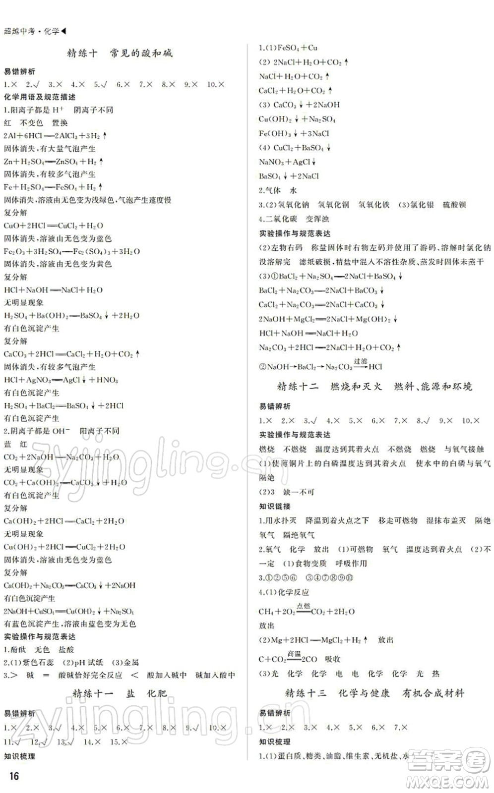 內蒙古大學出版社2022超越中考九年級化學下冊人教版答案