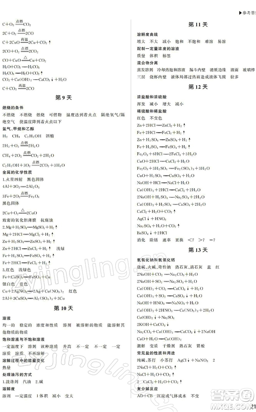 內蒙古大學出版社2022超越中考九年級化學下冊人教版答案