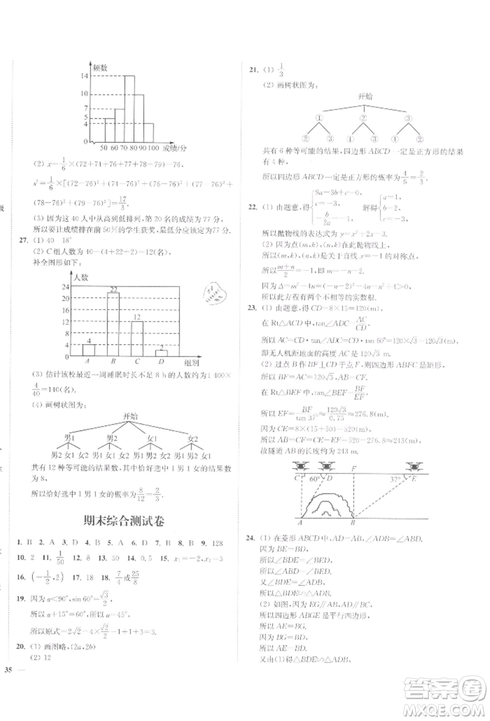 沈陽出版社2022南通小題課時(shí)作業(yè)本九年級(jí)下冊(cè)數(shù)學(xué)蘇科版參考答案