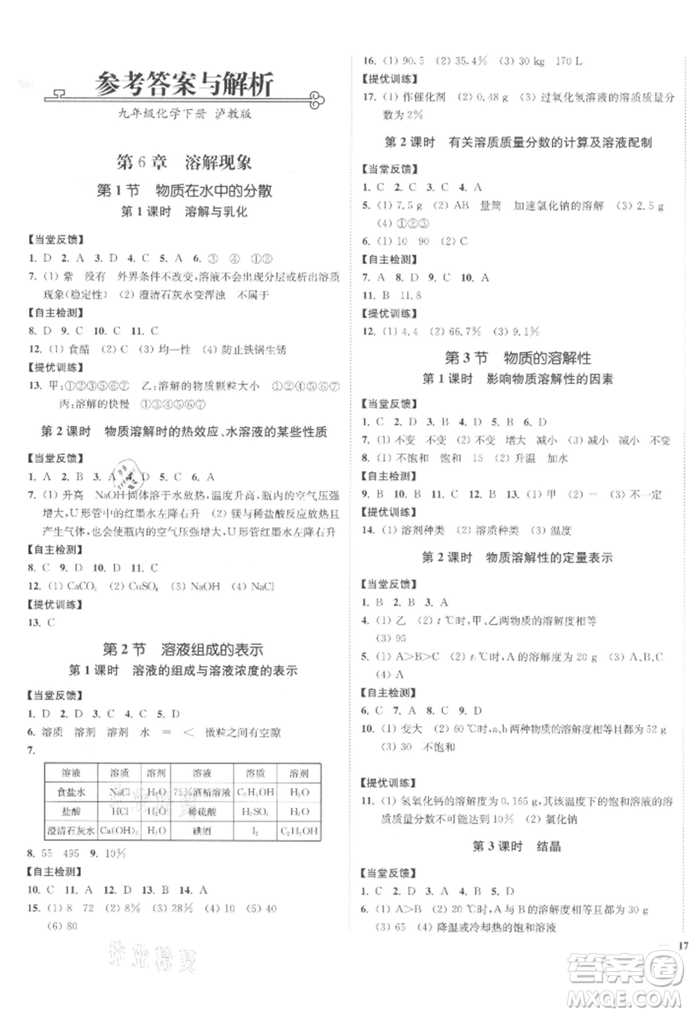 延邊大學(xué)出版社2022南通小題課時作業(yè)本九年級化學(xué)下冊滬教版參考答案