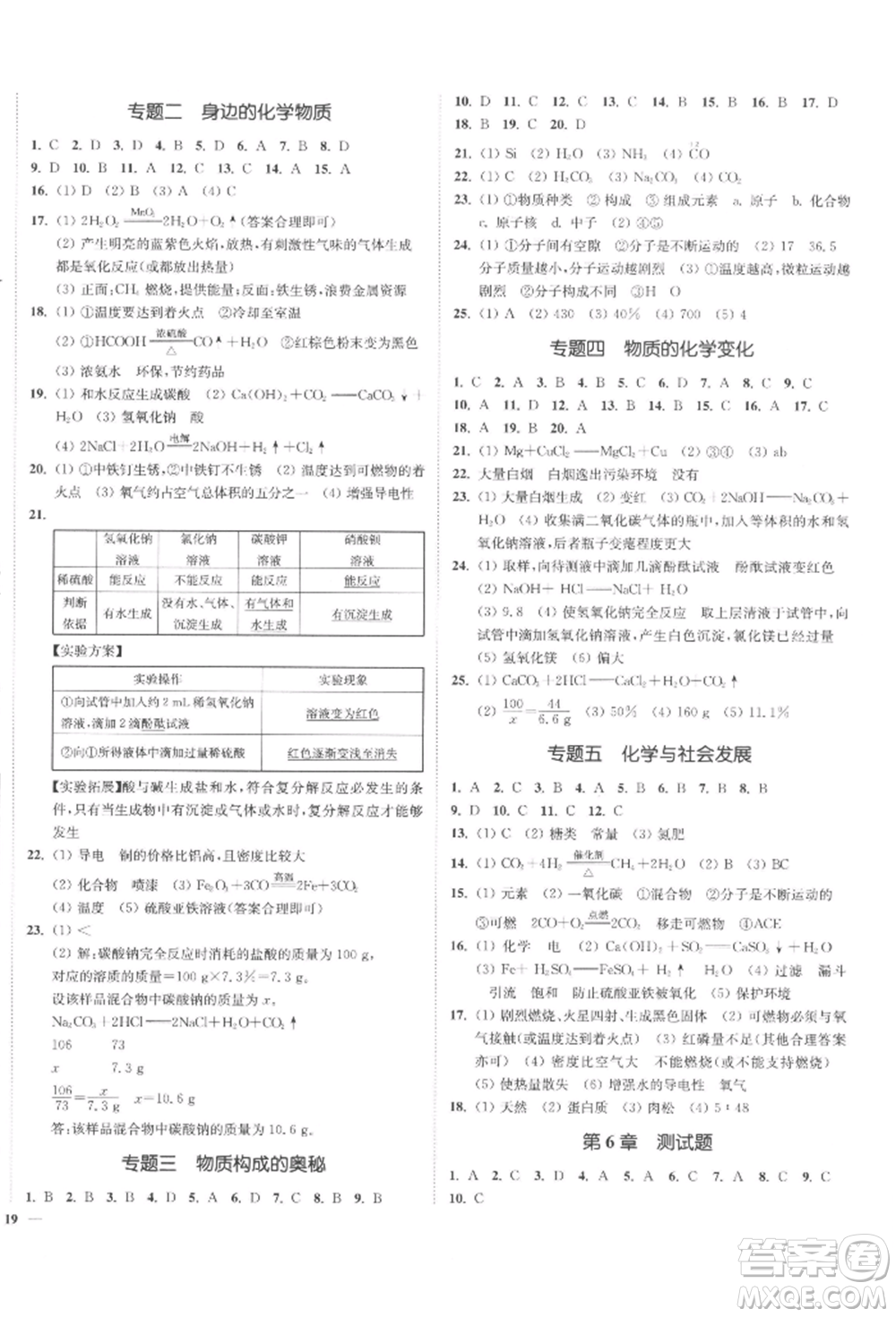 延邊大學(xué)出版社2022南通小題課時作業(yè)本九年級化學(xué)下冊滬教版參考答案