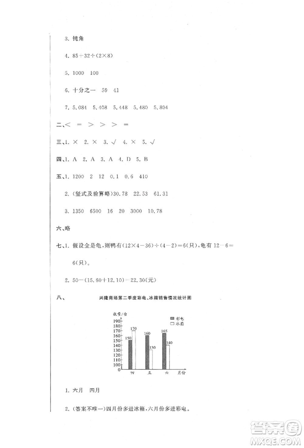 北京教育出版社2022提分教練優(yōu)學導練測試卷四年級下冊數學人教版參考答案