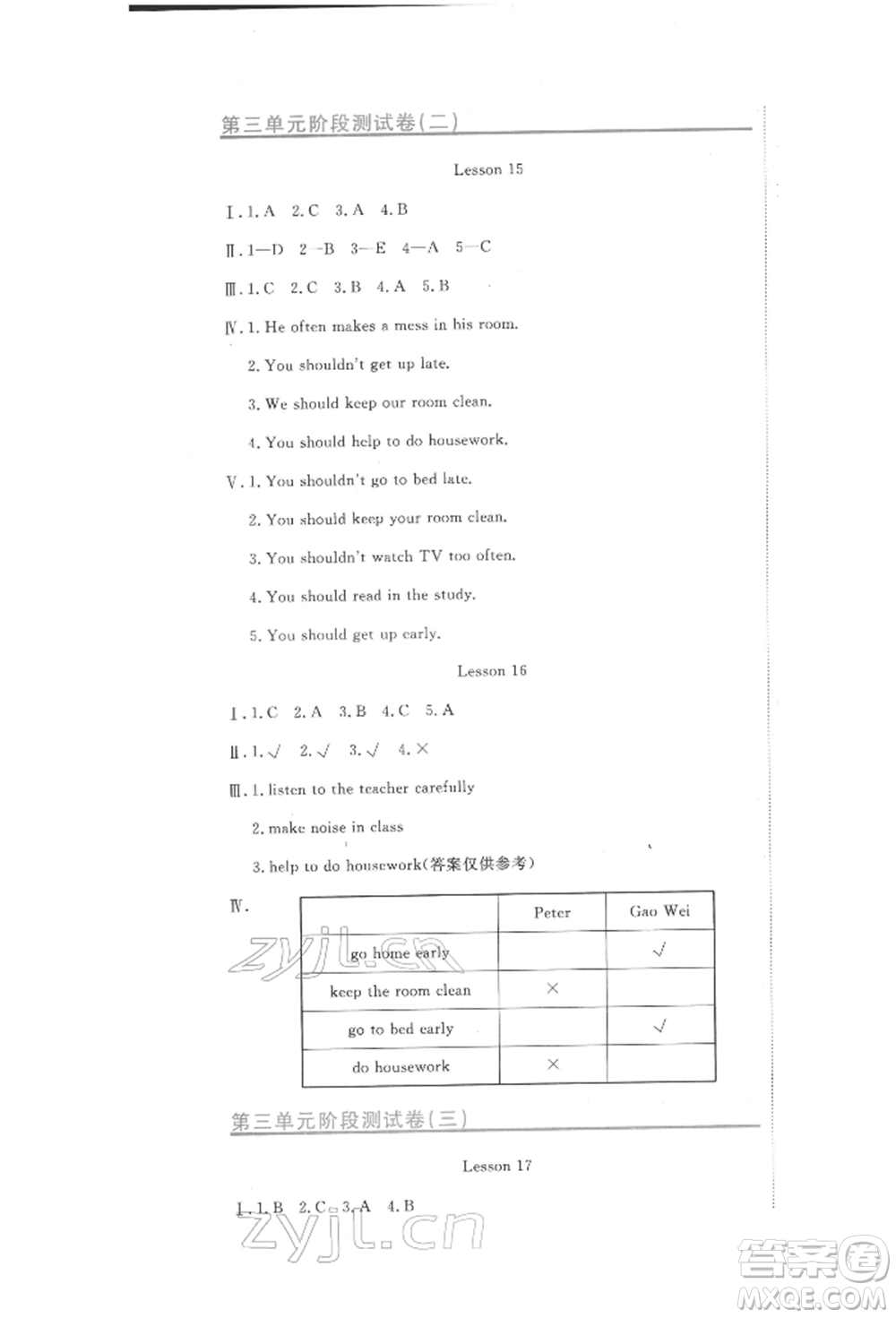 北京教育出版社2022提分教練優(yōu)學導練測試卷五年級下冊英語人教版參考答案