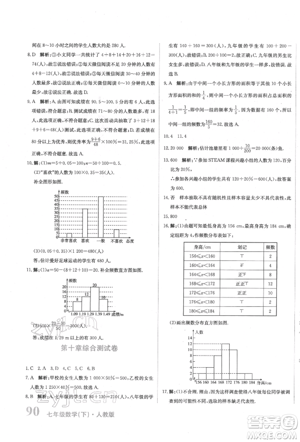 北京教育出版社2022提分教練優(yōu)學(xué)導(dǎo)練測(cè)試卷七年級(jí)下冊(cè)數(shù)學(xué)人教版參考答案