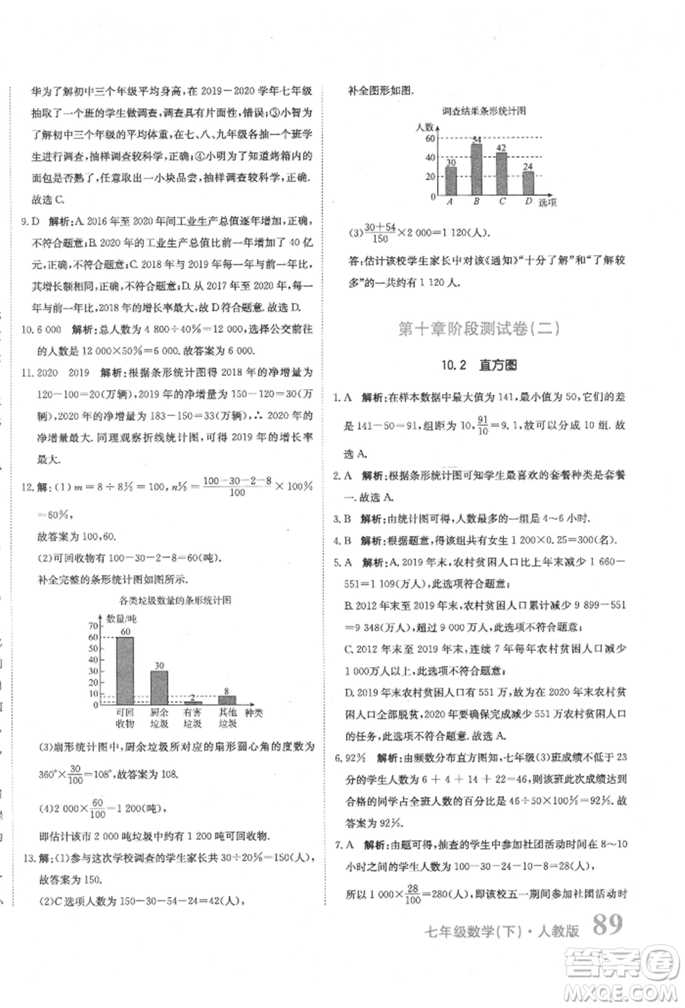 北京教育出版社2022提分教練優(yōu)學(xué)導(dǎo)練測(cè)試卷七年級(jí)下冊(cè)數(shù)學(xué)人教版參考答案