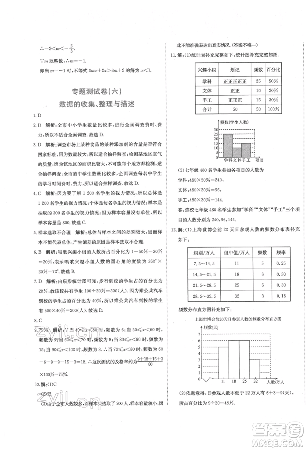 北京教育出版社2022提分教練優(yōu)學(xué)導(dǎo)練測(cè)試卷七年級(jí)下冊(cè)數(shù)學(xué)人教版參考答案