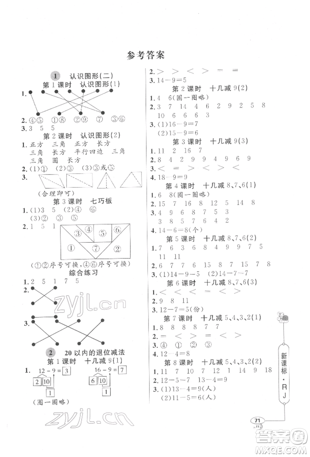 山東畫報(bào)出版社2022應(yīng)用題天天練一年級(jí)下冊(cè)數(shù)學(xué)人教版參考答案