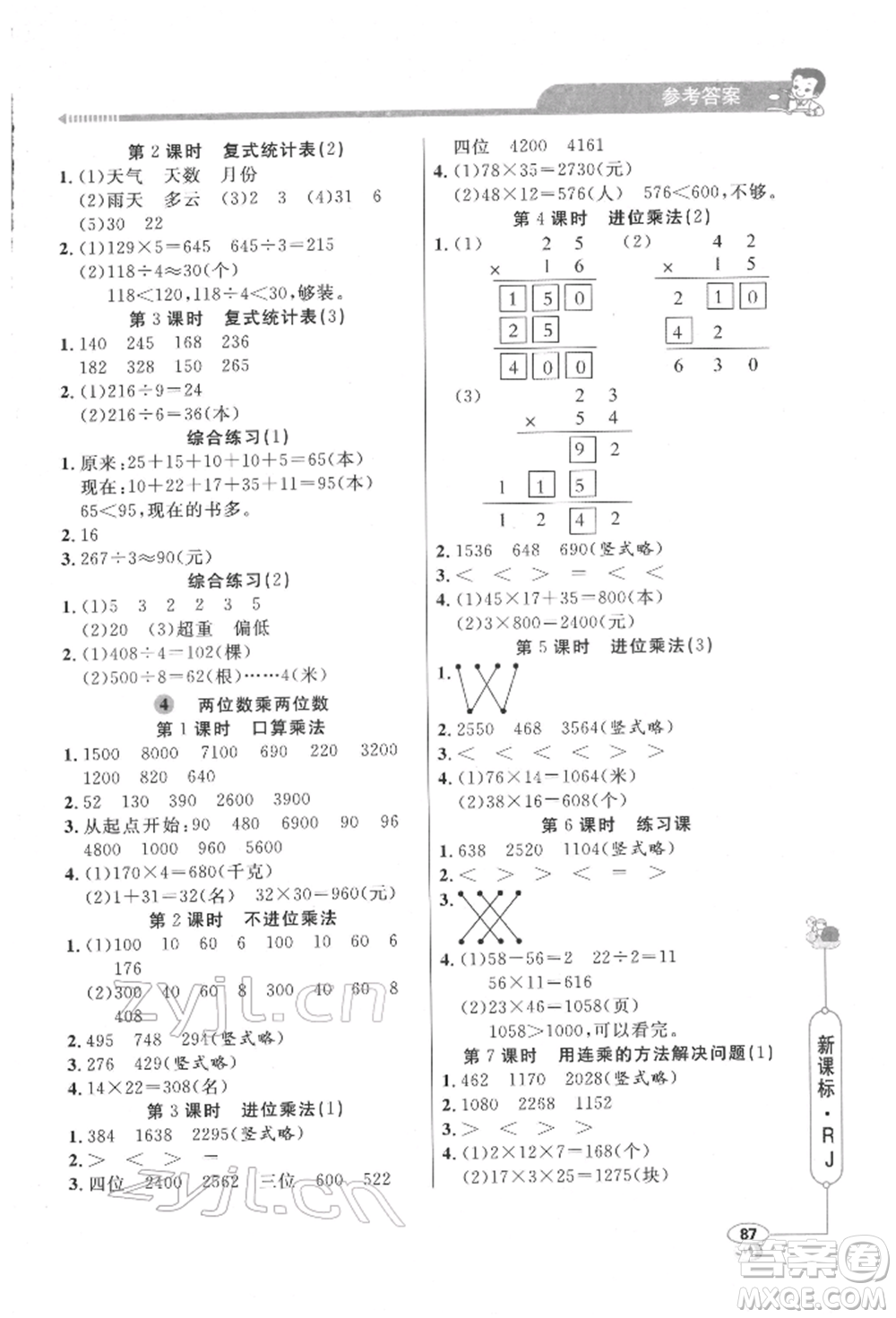 山東畫報(bào)出版社2022應(yīng)用題天天練三年級(jí)下冊(cè)數(shù)學(xué)人教版參考答案