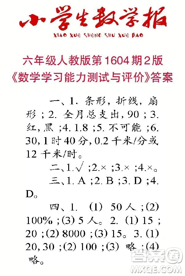 2022春小學生數(shù)學報六年級第1604期答案