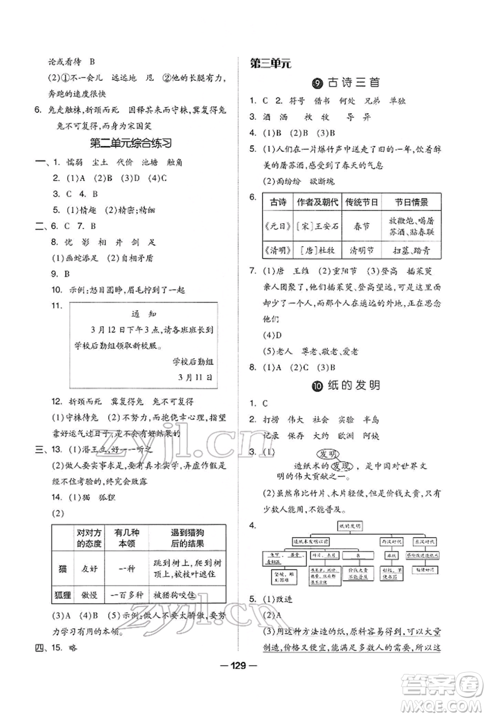 山東科學(xué)技術(shù)出版社2022新思維伴你學(xué)三年級(jí)下冊(cè)語(yǔ)文人教版參考答案