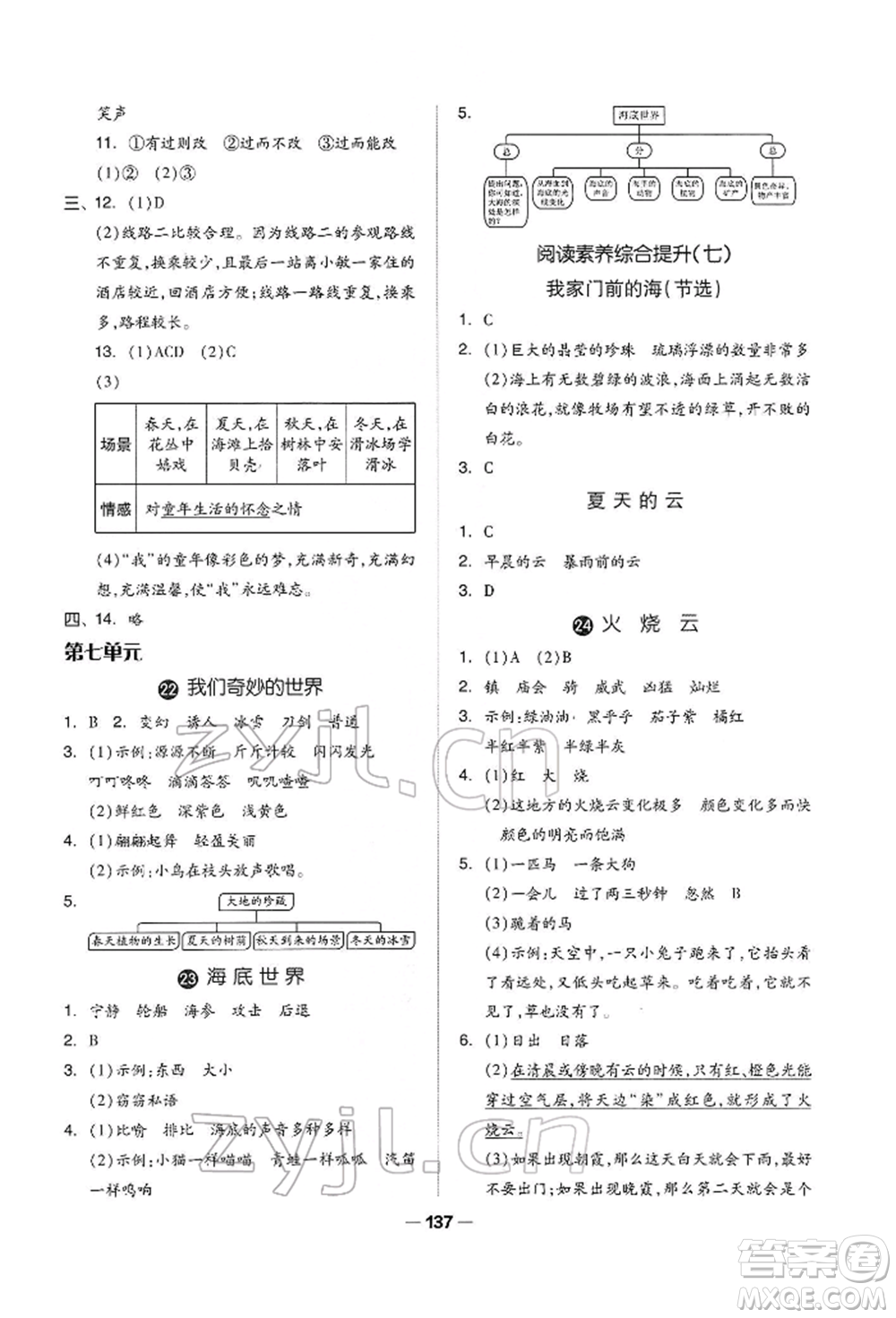 山東科學(xué)技術(shù)出版社2022新思維伴你學(xué)三年級(jí)下冊(cè)語(yǔ)文人教版參考答案