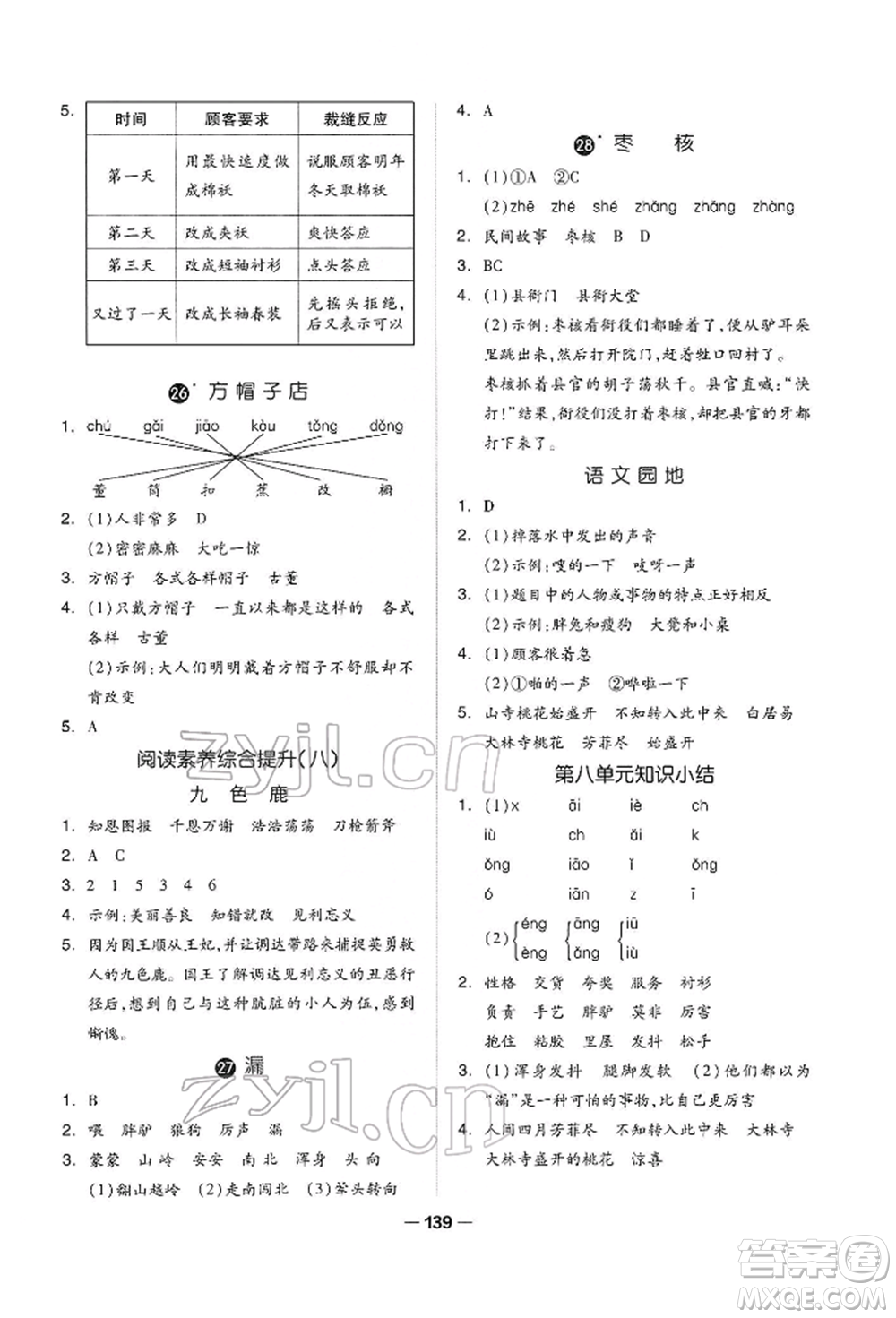 山東科學(xué)技術(shù)出版社2022新思維伴你學(xué)三年級(jí)下冊(cè)語(yǔ)文人教版參考答案