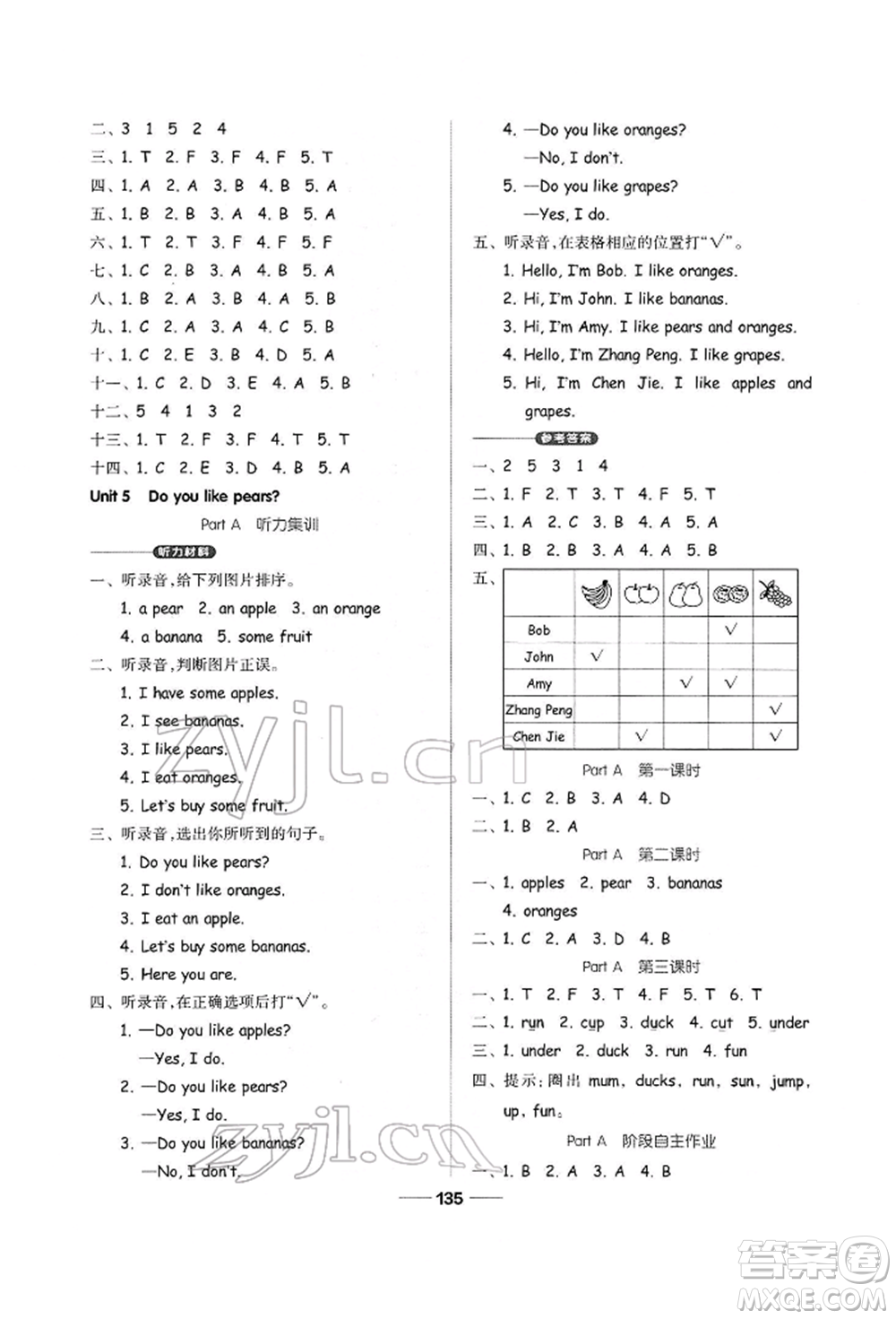 山東科學技術出版社2022新思維伴你學三年級下冊英語人教版參考答案