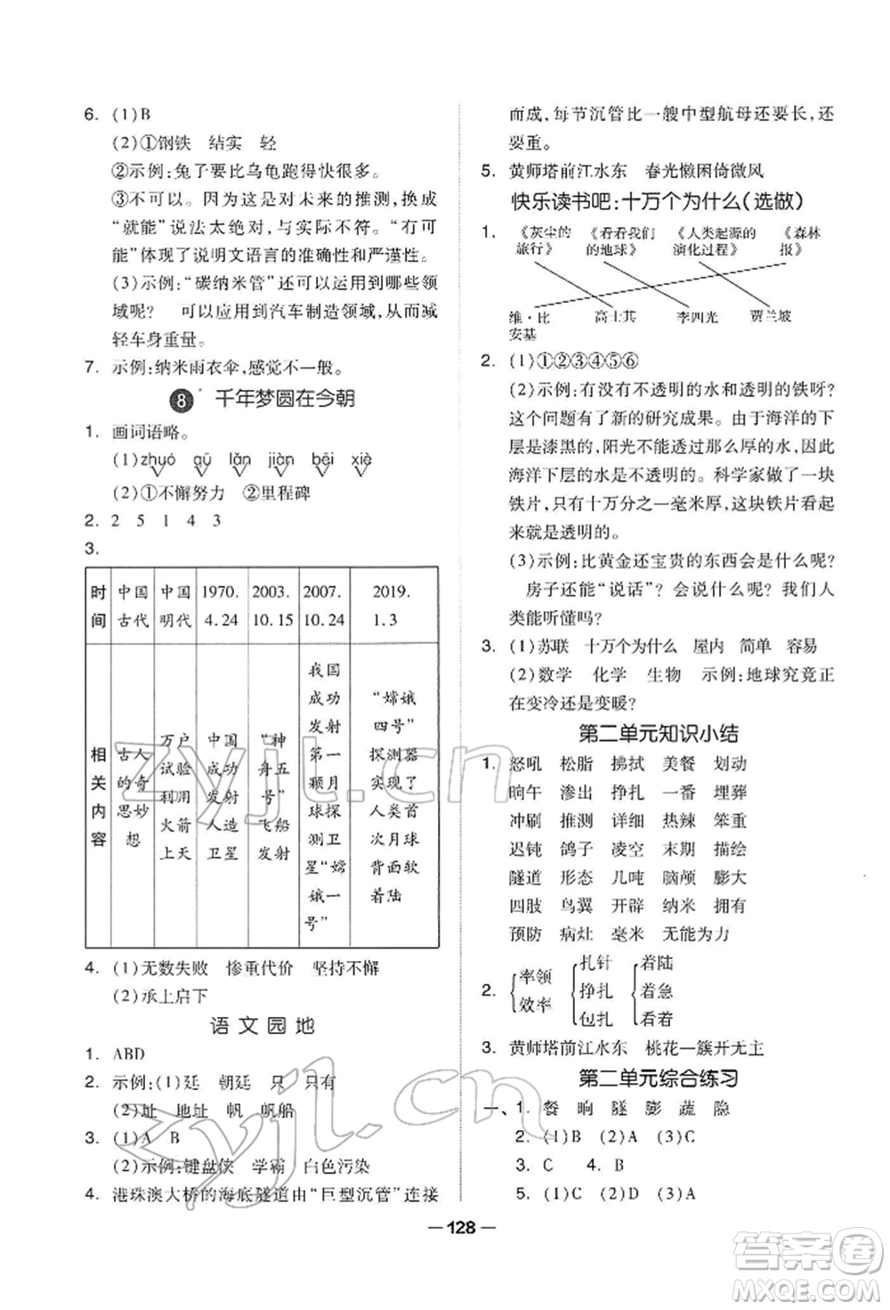 山東科學(xué)技術(shù)出版社2022新思維伴你學(xué)四年級(jí)下冊(cè)語(yǔ)文人教版參考答案