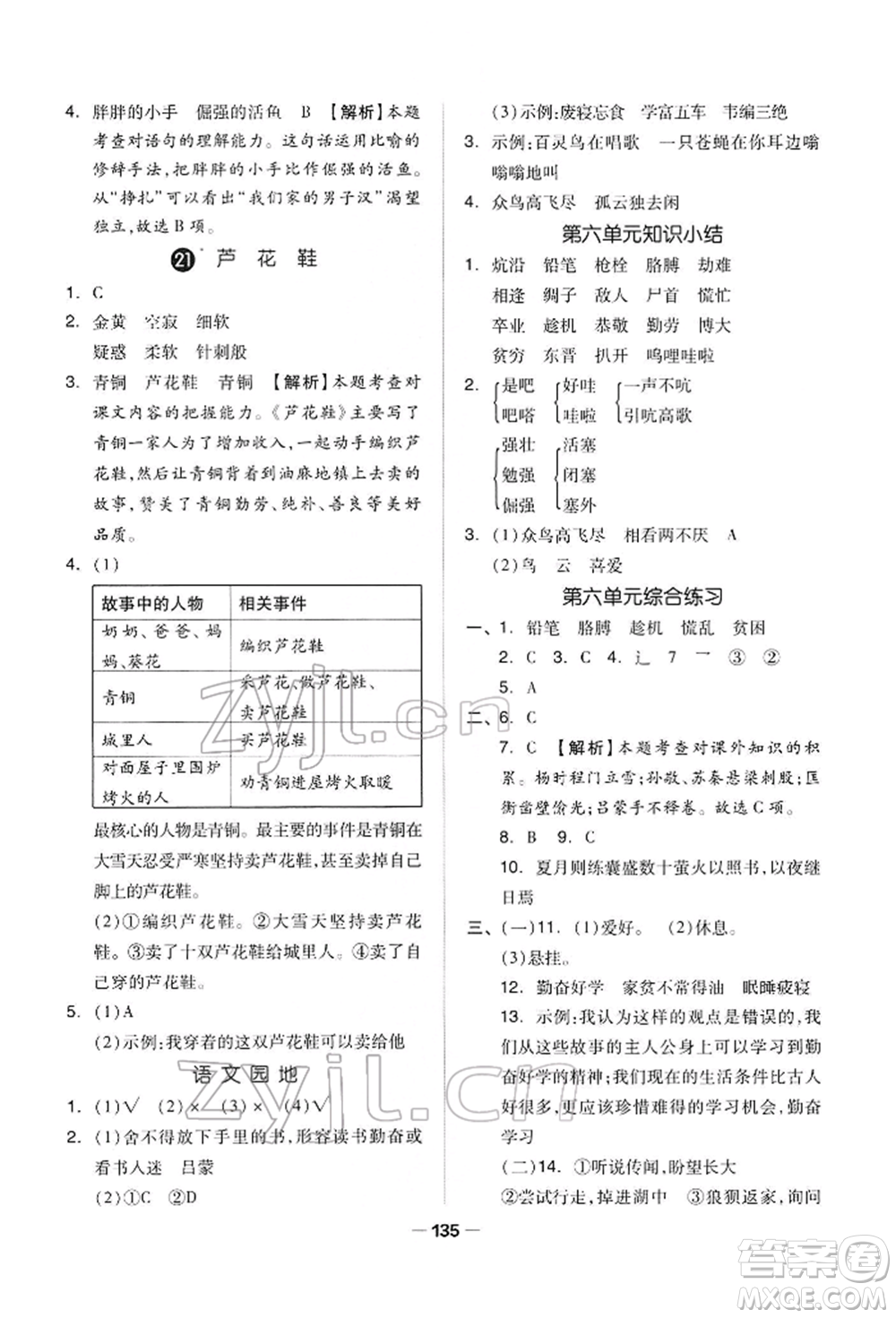 山東科學(xué)技術(shù)出版社2022新思維伴你學(xué)四年級(jí)下冊(cè)語(yǔ)文人教版參考答案