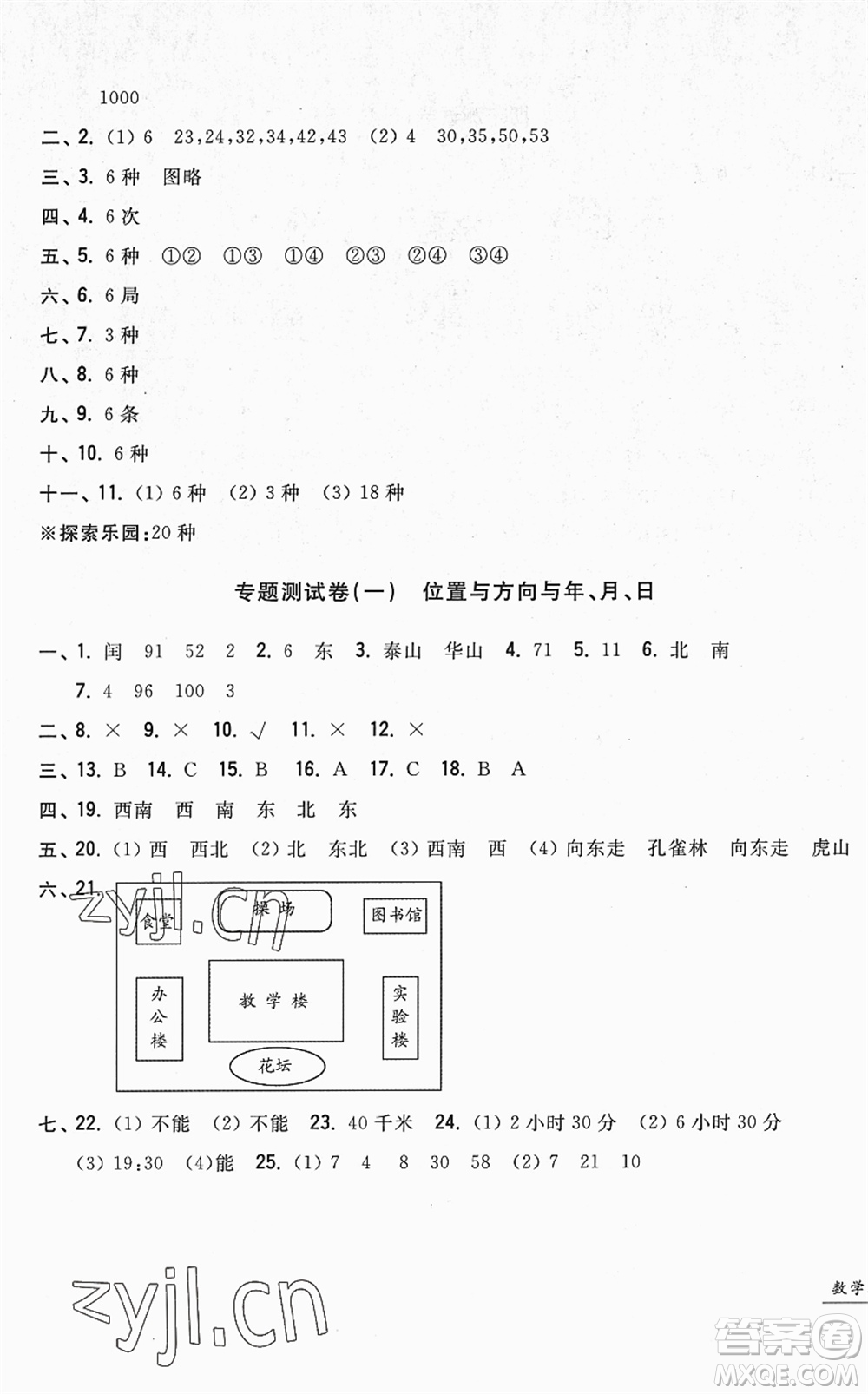 浙江工商大學(xué)出版社2022一卷一練單元同步測(cè)試卷三年級(jí)數(shù)學(xué)下冊(cè)R人教版答案