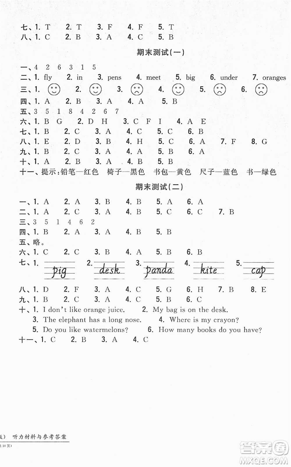 浙江工商大學出版社2022一卷一練單元同步測試卷三年級英語下冊PEP版答案