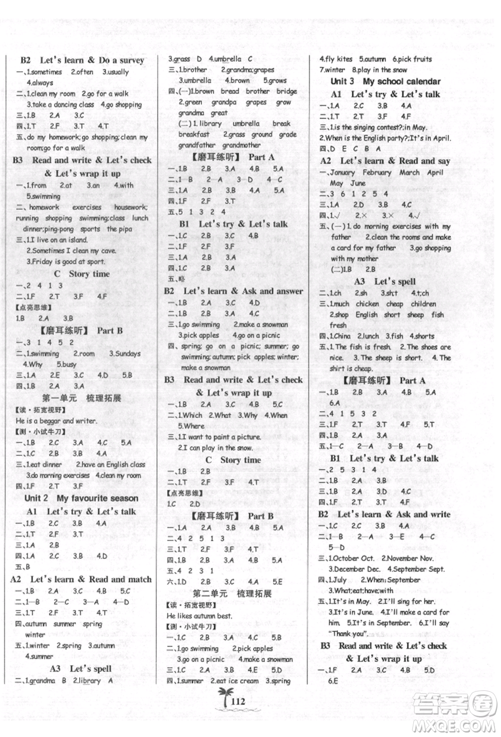 延邊大學(xué)出版社2022世紀金榜金榜小博士課時提優(yōu)作業(yè)五年級下冊英語人教版參考答案