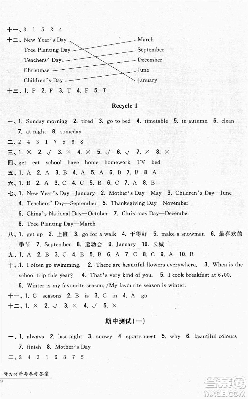 浙江工商大學(xué)出版社2022一卷一練單元同步測(cè)試卷五年級(jí)英語下冊(cè)PEP版答案