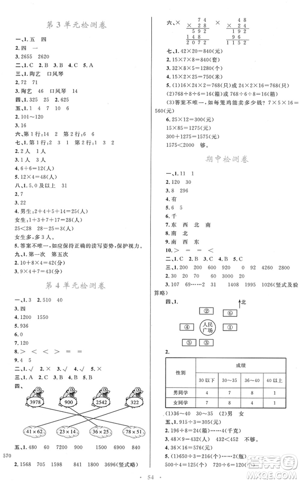 青海人民出版社2022快樂練練吧同步練習三年級數(shù)學下冊人教版青海專用答案