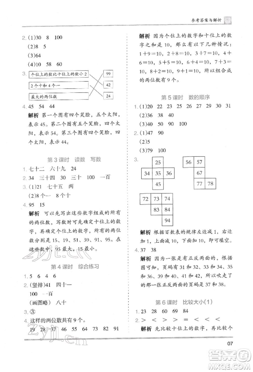 湖南師范大學出版社2022木頭馬分層課課練一年級下冊數(shù)學人教版參考答案